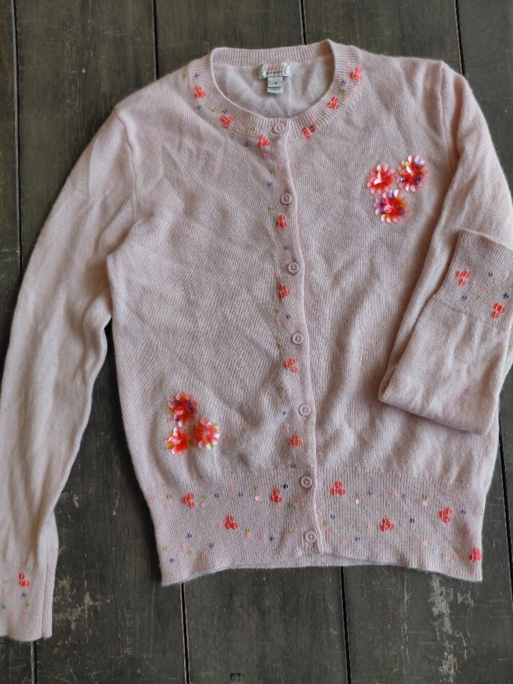 J. Crew Crew Cuts girl's pink cashmere cardigan sequins 12